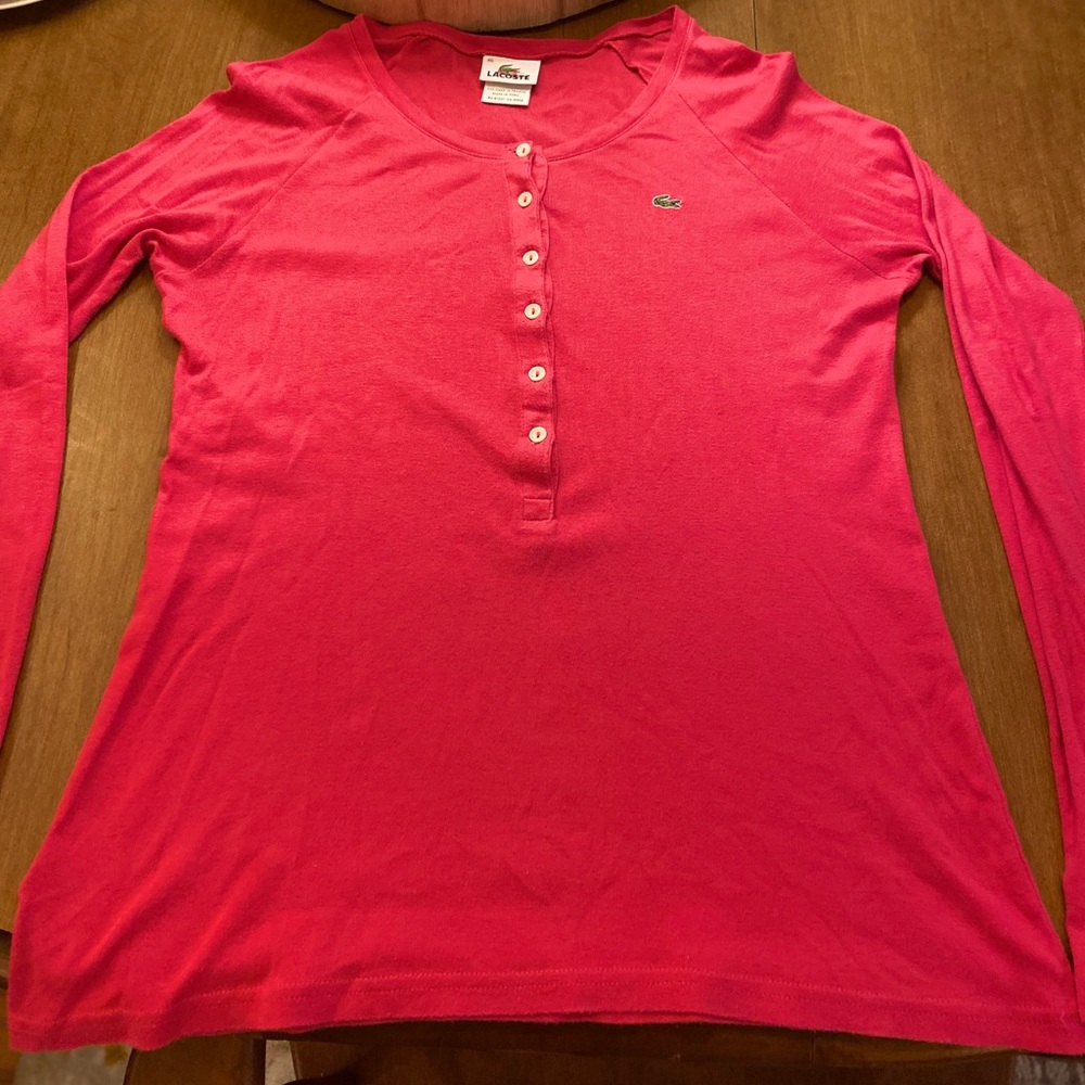 Lacoste W Half Button Scoop Neck Top Size 46